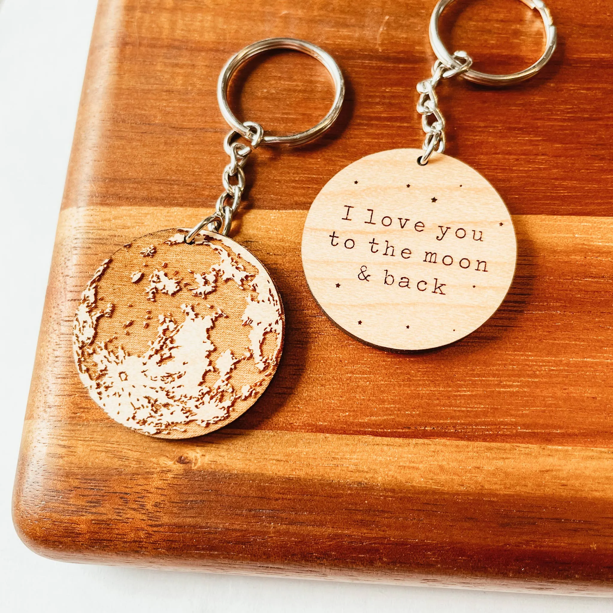 I Love You To The Moon And Back Wooden Keychain