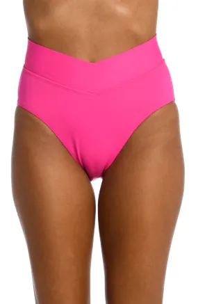 Island Goddess Crossover High-Waist Bottom - Pop Pink