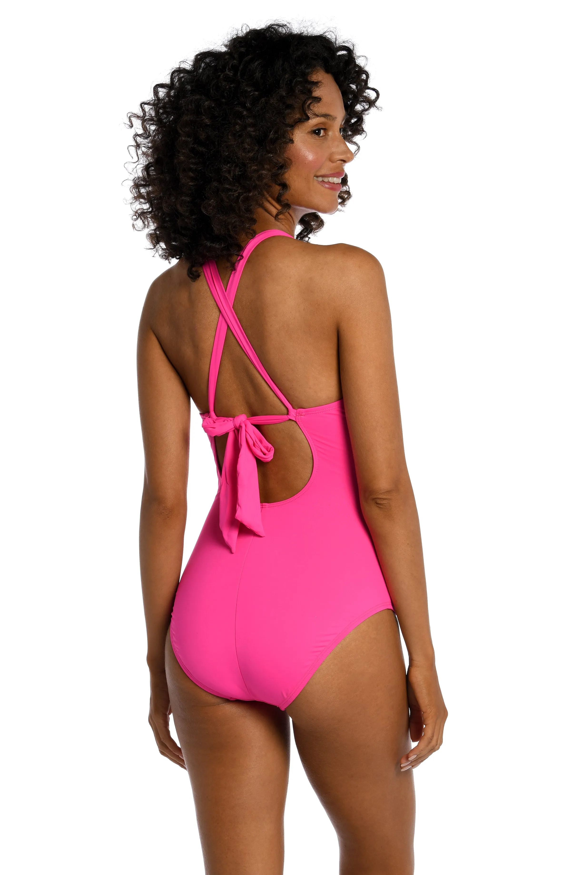 Island Goddess High-Neck Keyhole One Piece - Pop Pink