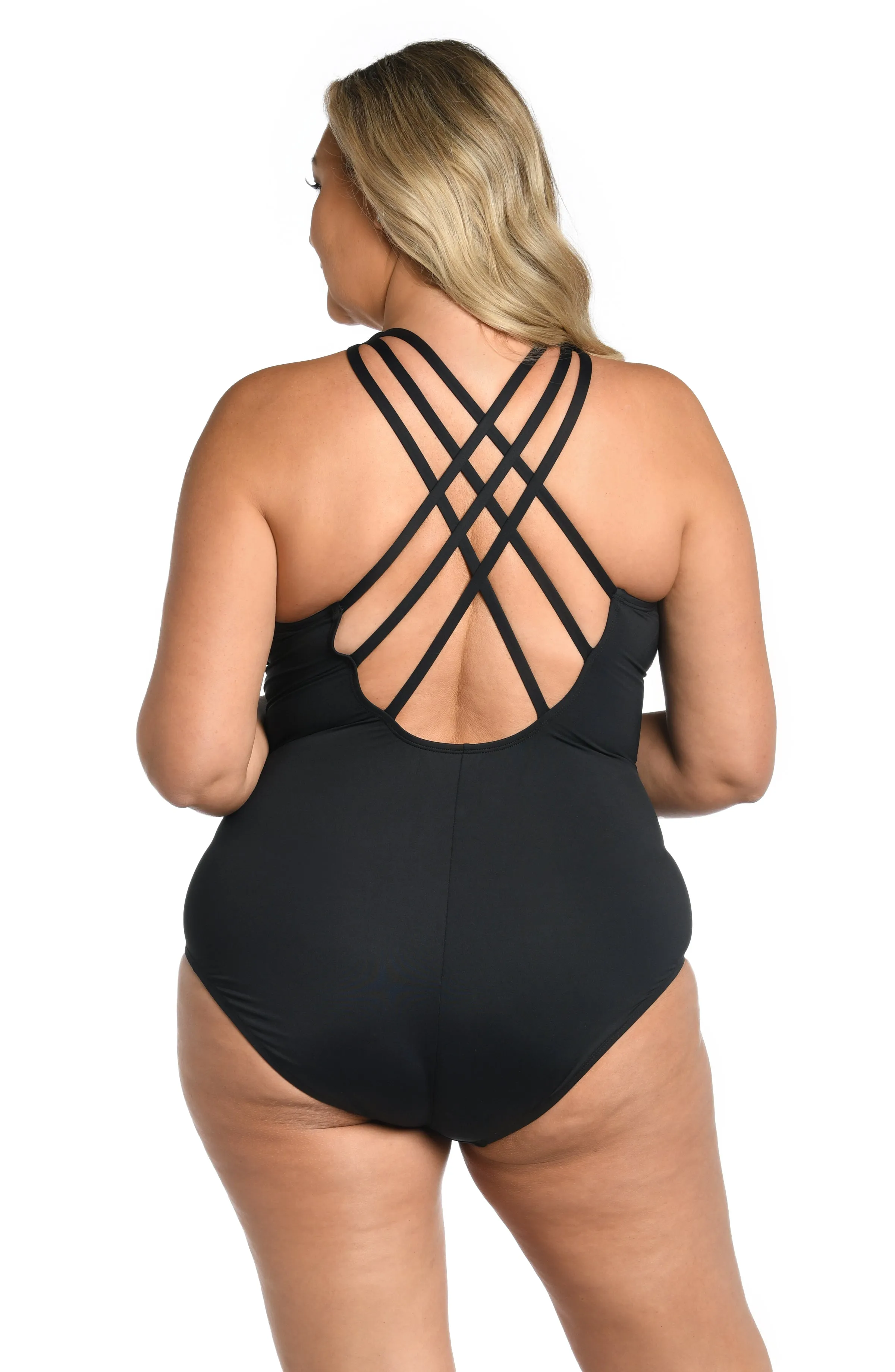 Island Goddess Multi-Strap Cross-Back One Piece - Black