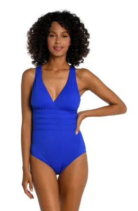 Island Goddess Multi-Strap Cross-Back One Piece - Sapphire