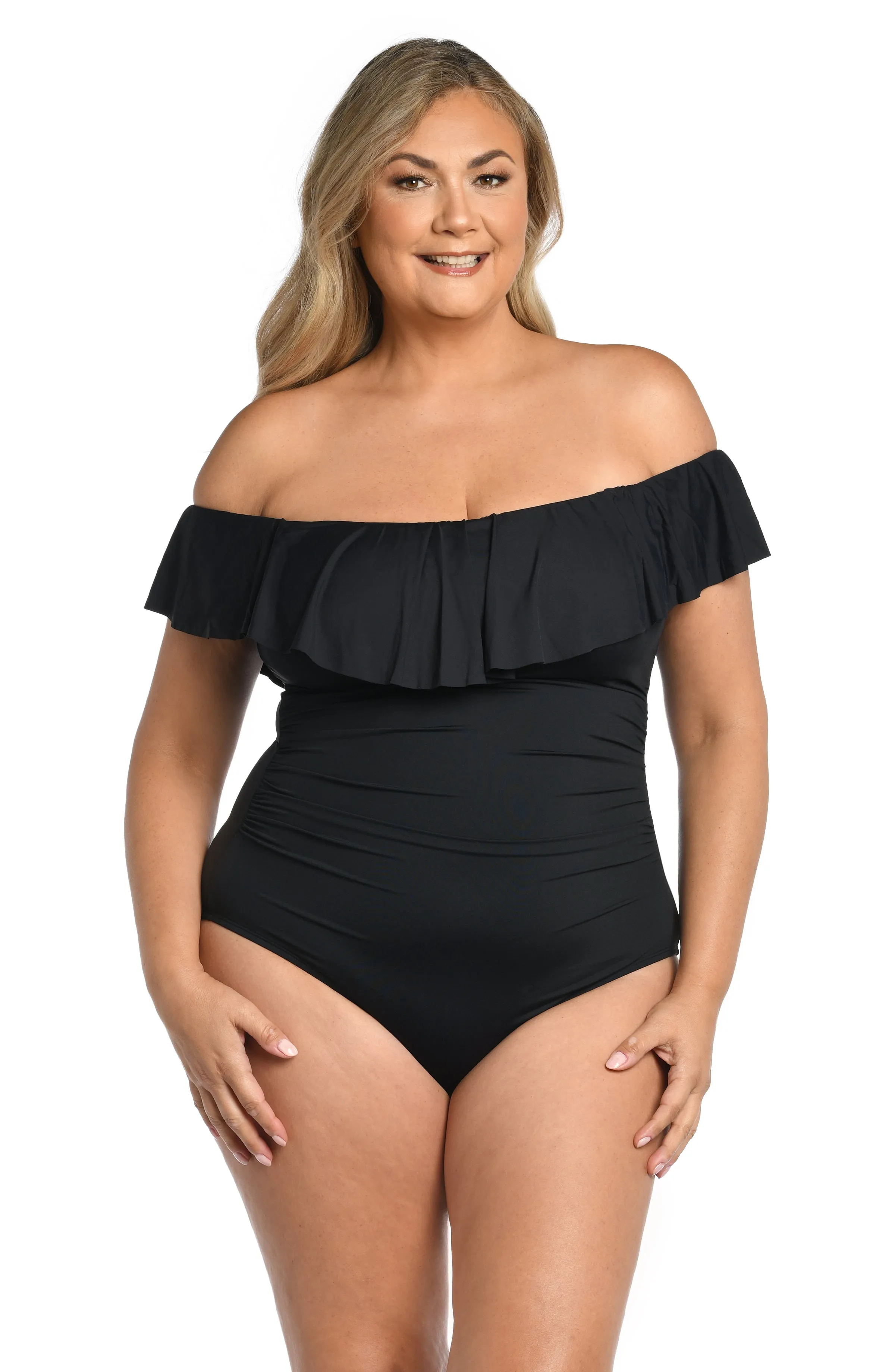 Island Goddess Off Shoulder Ruffle One Piece - Black