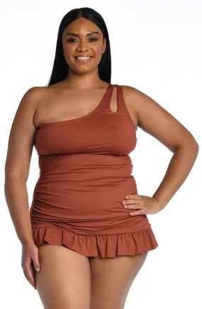 Island Goddess One Shoulder Keyhole Tankini Top - FINAL SALE - Cinnamon