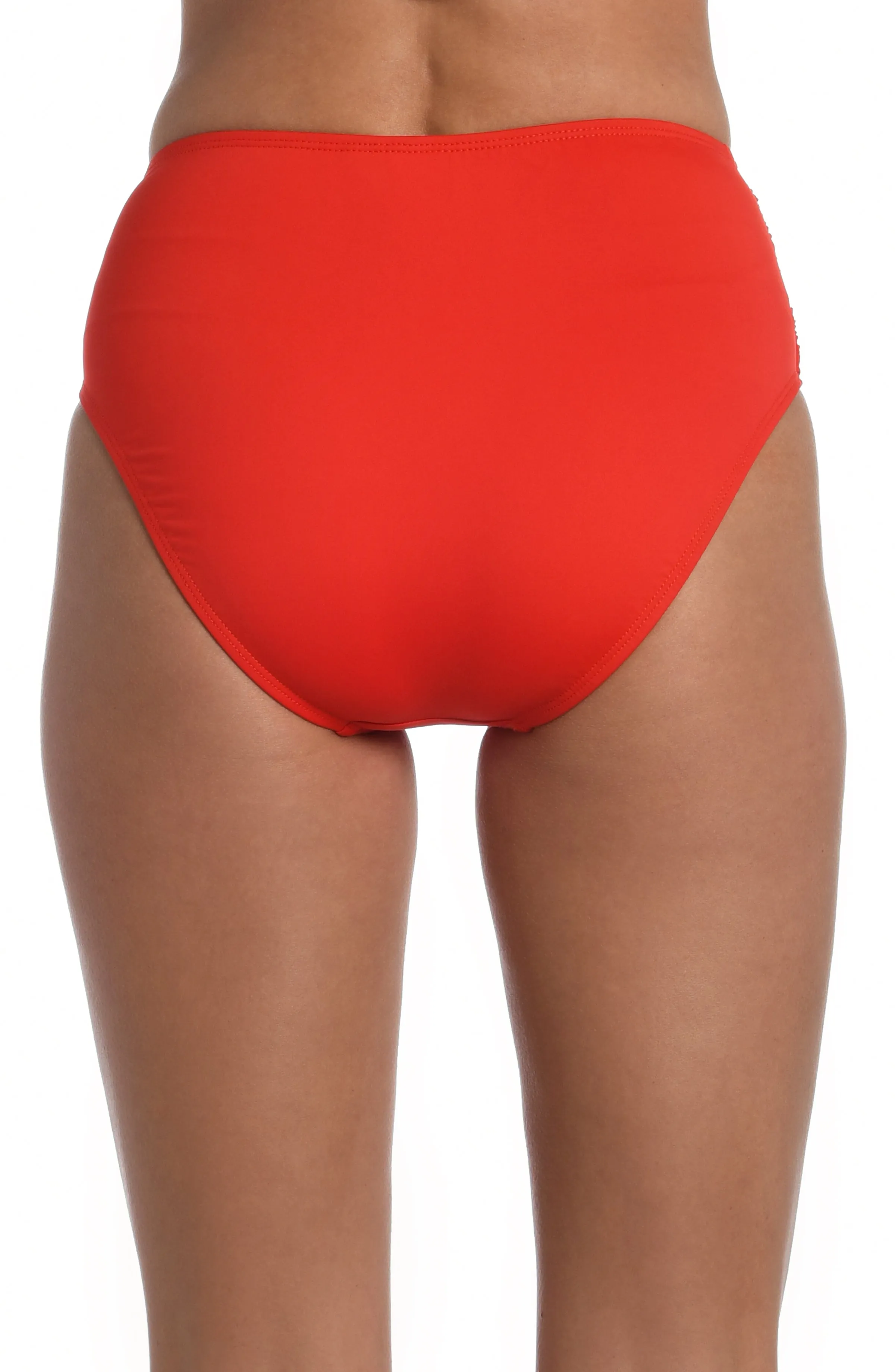 Island Goddess Side Shirred High-Waist Bottom - Cherry - FINAL SALE