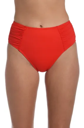 Island Goddess Side Shirred High-Waist Bottom - Cherry - FINAL SALE