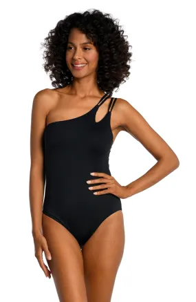 Island Goddess Strappy One Shoulder One Piece - Black