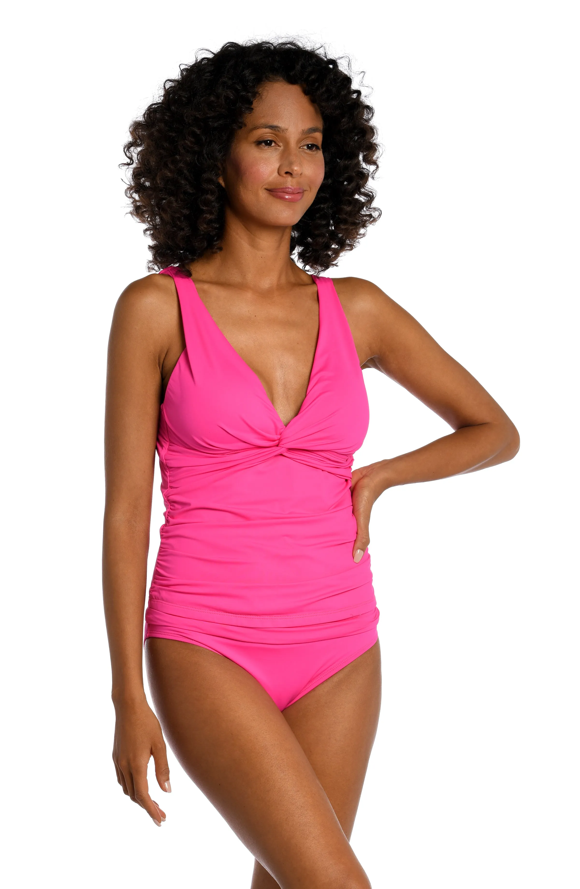 Island Goddess Twist Tie Back Tankini Top - Pop Pink