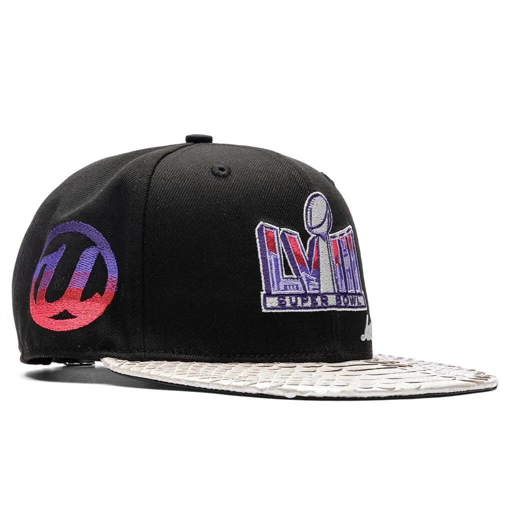 Just Don x Usher Super Bowl LVIII 9FIFTY Snapback Hat - Black/Silver Python