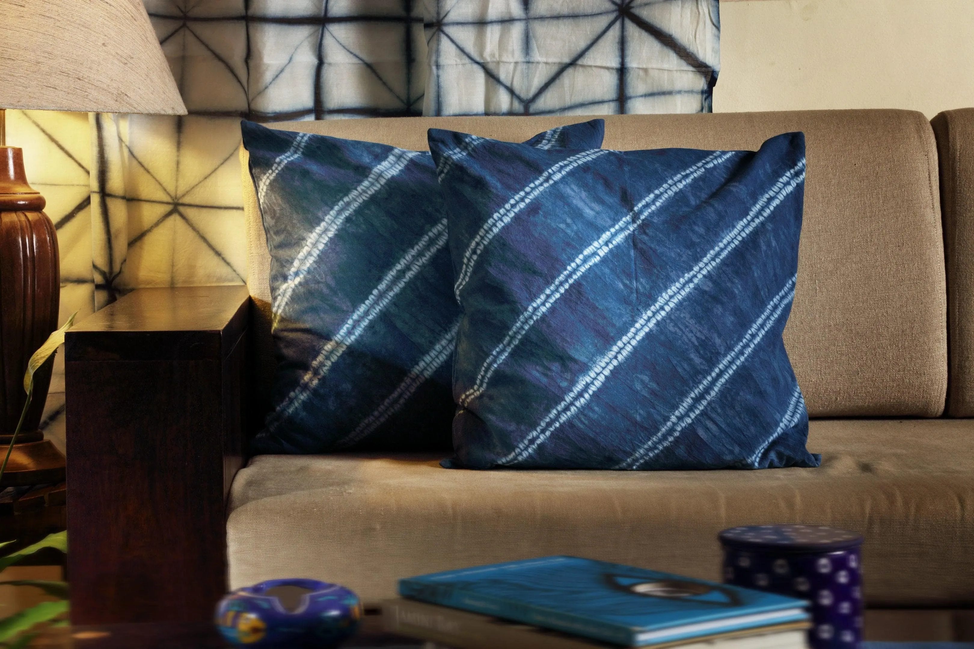 Kaisori Indigo Cushion cover - Indigo stripes