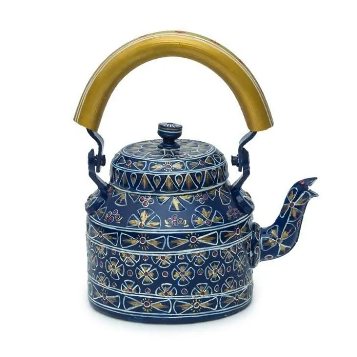 KAUSHALAM HAND PAINTED TEA POT & TRAY: ROYAL BLUE