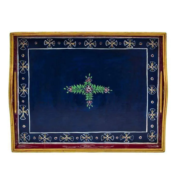 KAUSHALAM HAND PAINTED TEA POT & TRAY: ROYAL BLUE