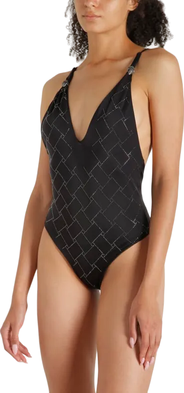 Kurt Geiger Black Crystal Embellished Quilting V Swimsuit UK S