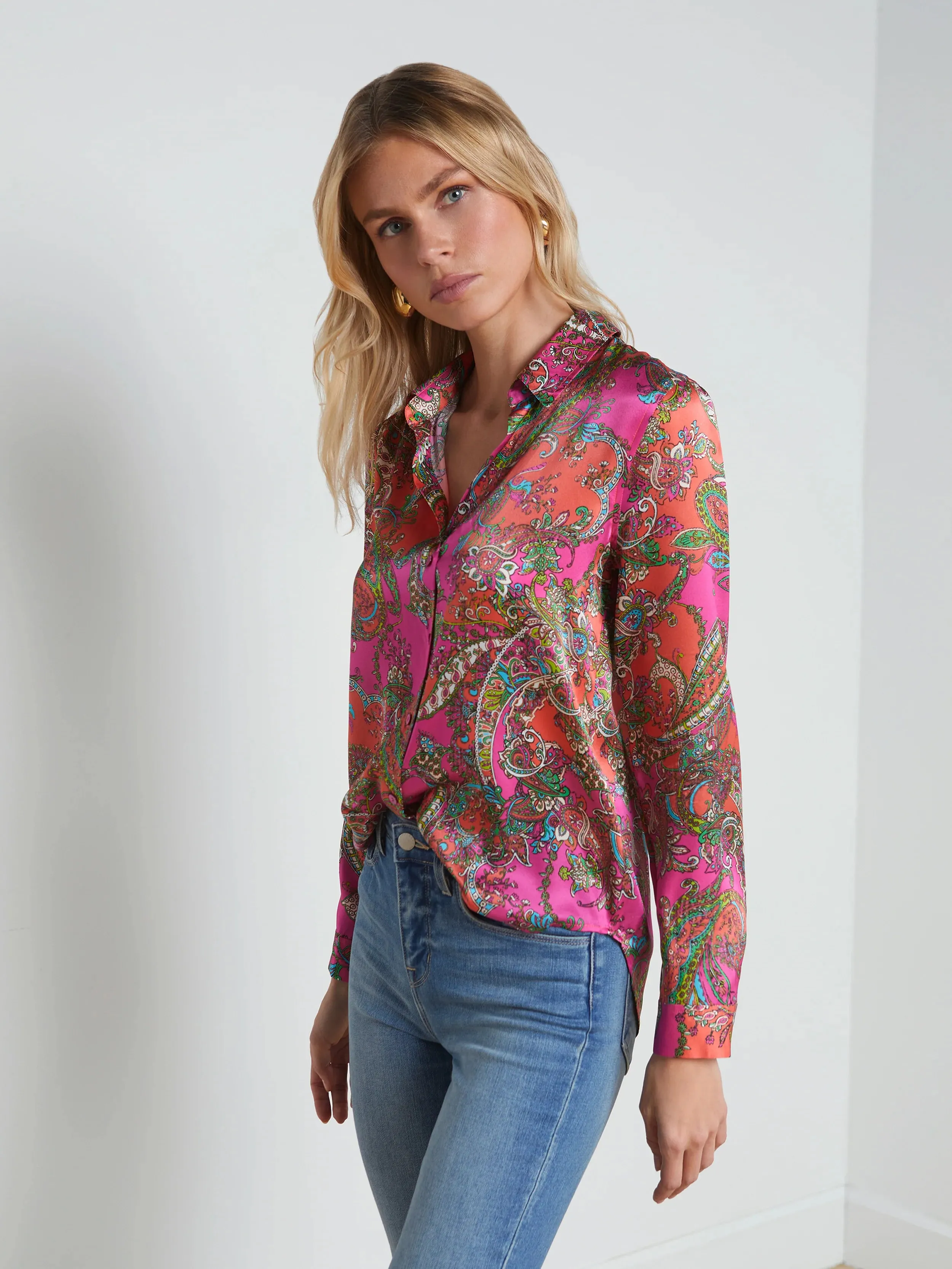 L’agence - Tyler Silk Blouse - Rhodamine Multi Bright Pop