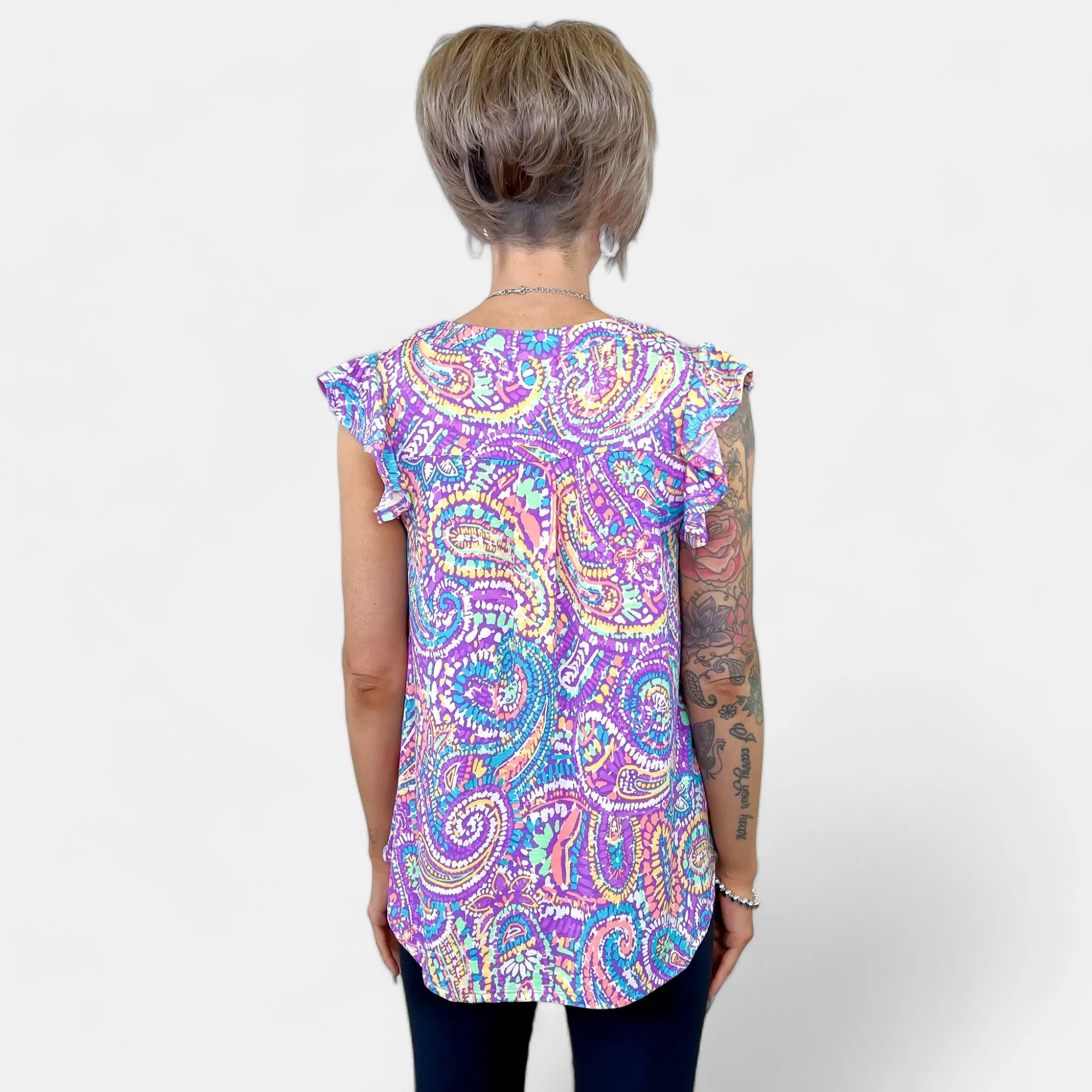 Lavender Multi Paisley Lizzy Flutter Sleeve Top [NO RETURNS]