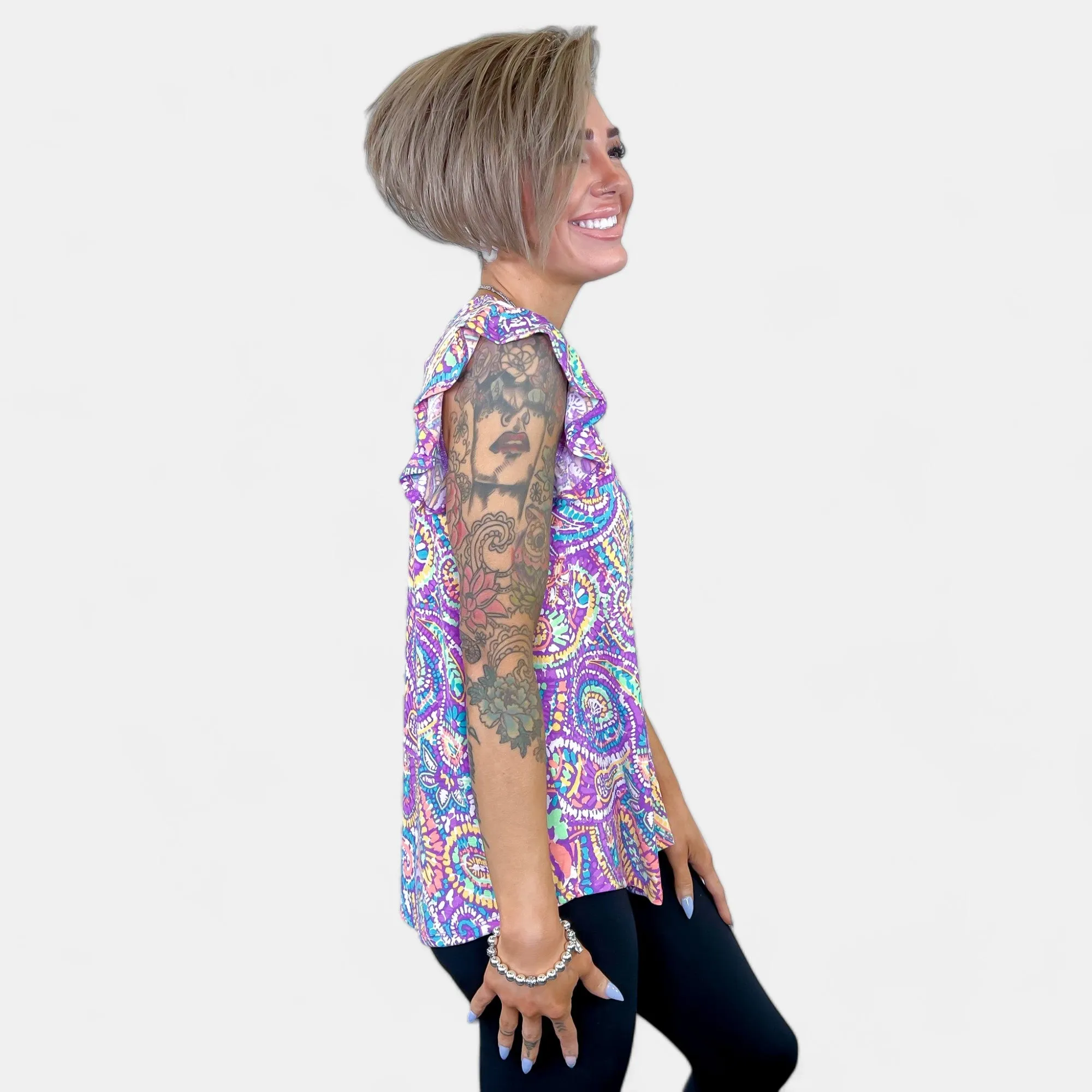 Lavender Multi Paisley Lizzy Flutter Sleeve Top [NO RETURNS]