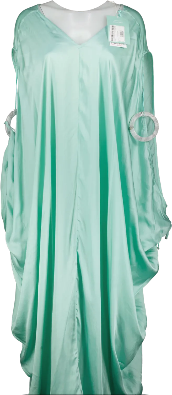 LEEM Green Light Mint Bangle-trim Sleeve-slit Satin Maxi Kaftan S UK S