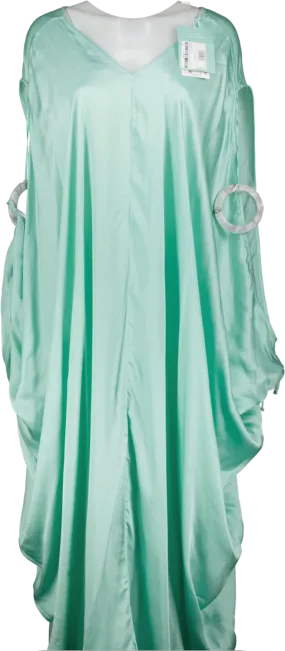 LEEM Green Light Mint Bangle-trim Sleeve-slit Satin Maxi Kaftan S UK S