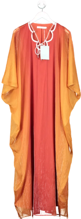 leem Orange Ombré Print Scalloped Neckline Woven Maxi Kaftan UK 8