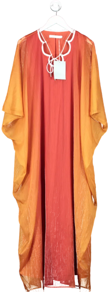 leem Orange Ombré Print Scalloped Neckline Woven Maxi Kaftan UK 8