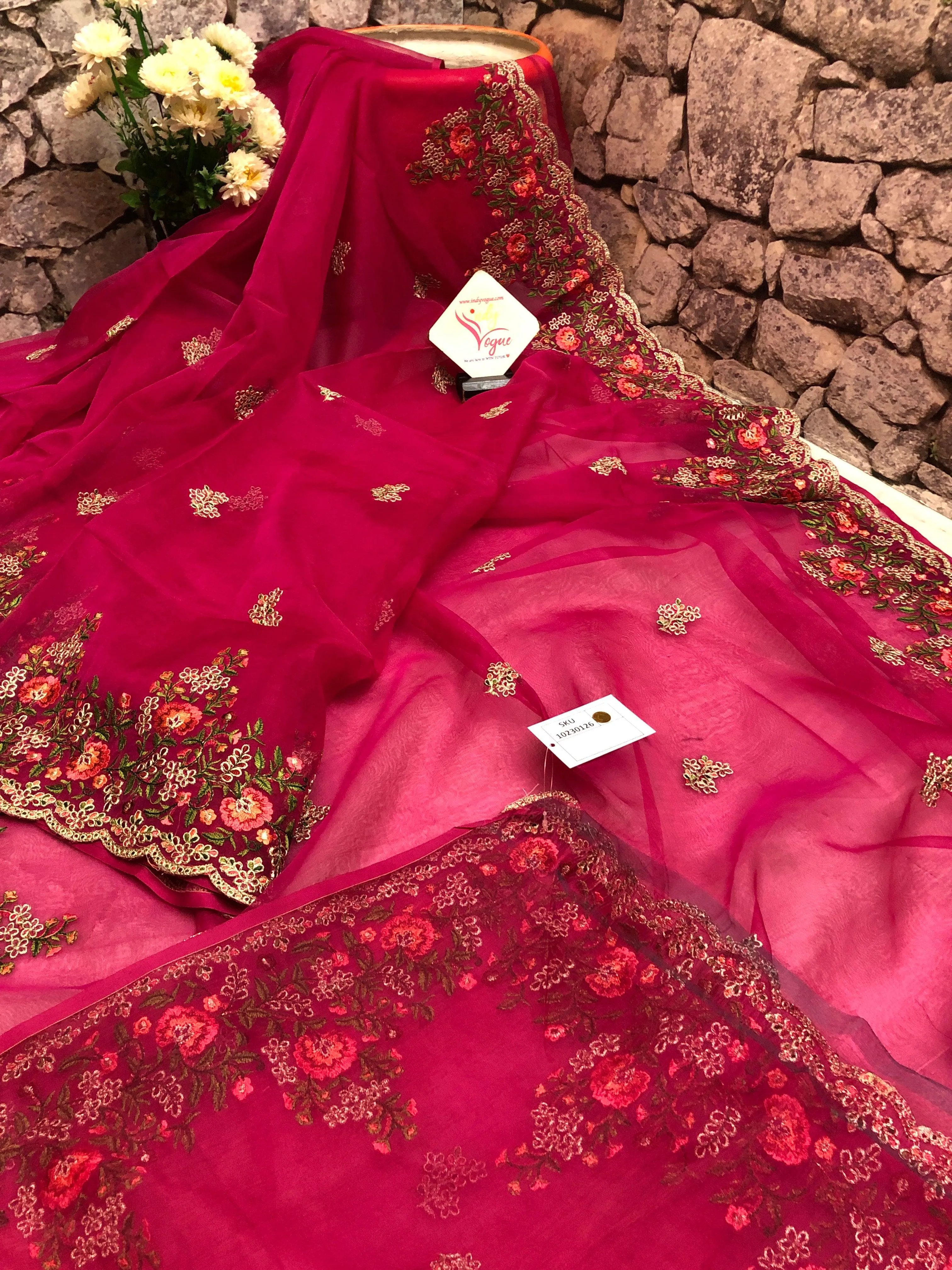 Light Red Wine Color Resham Handloom with Machine Embroidery and Meenakari Work