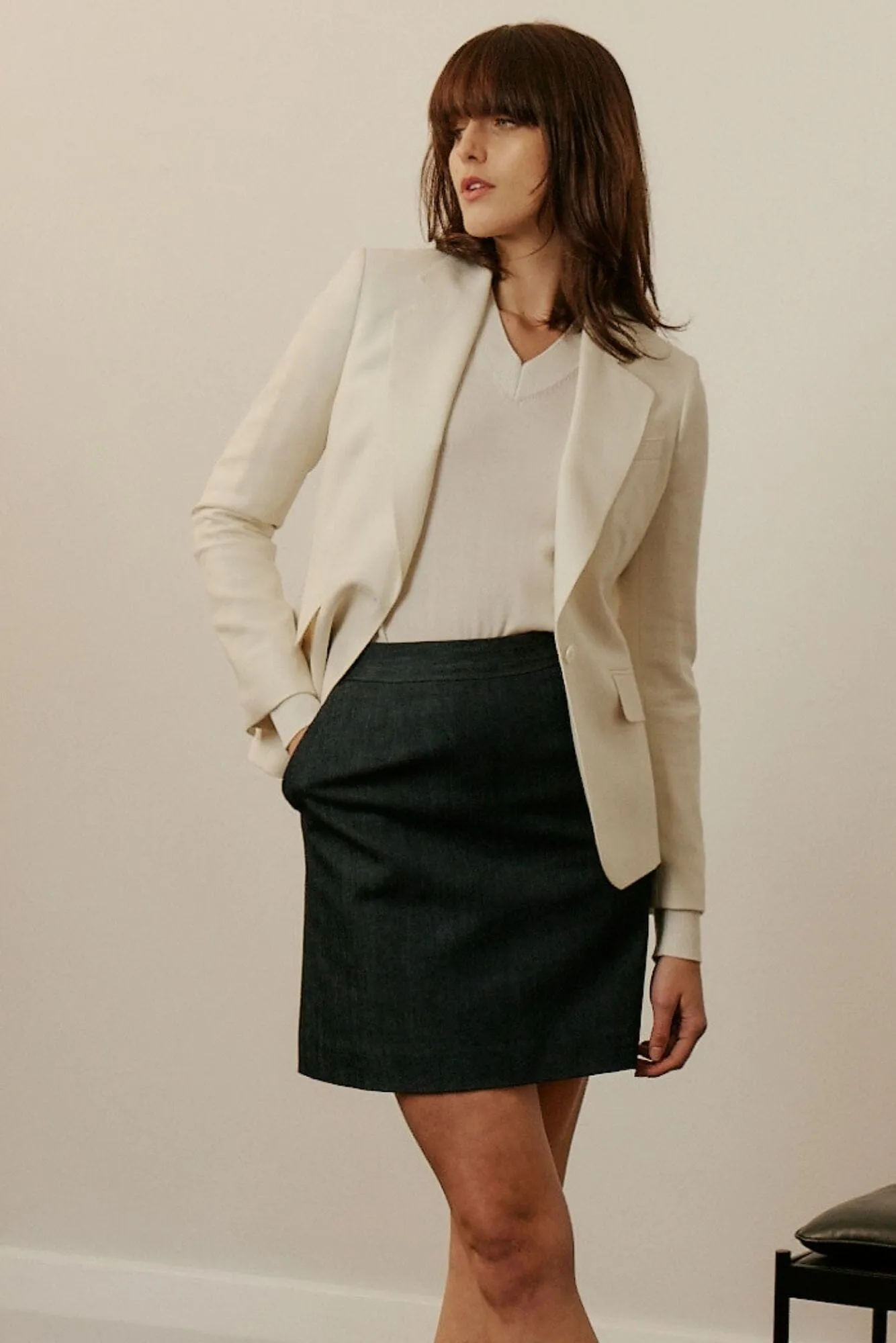 Lily Jacket - Cream Herringbone Wool