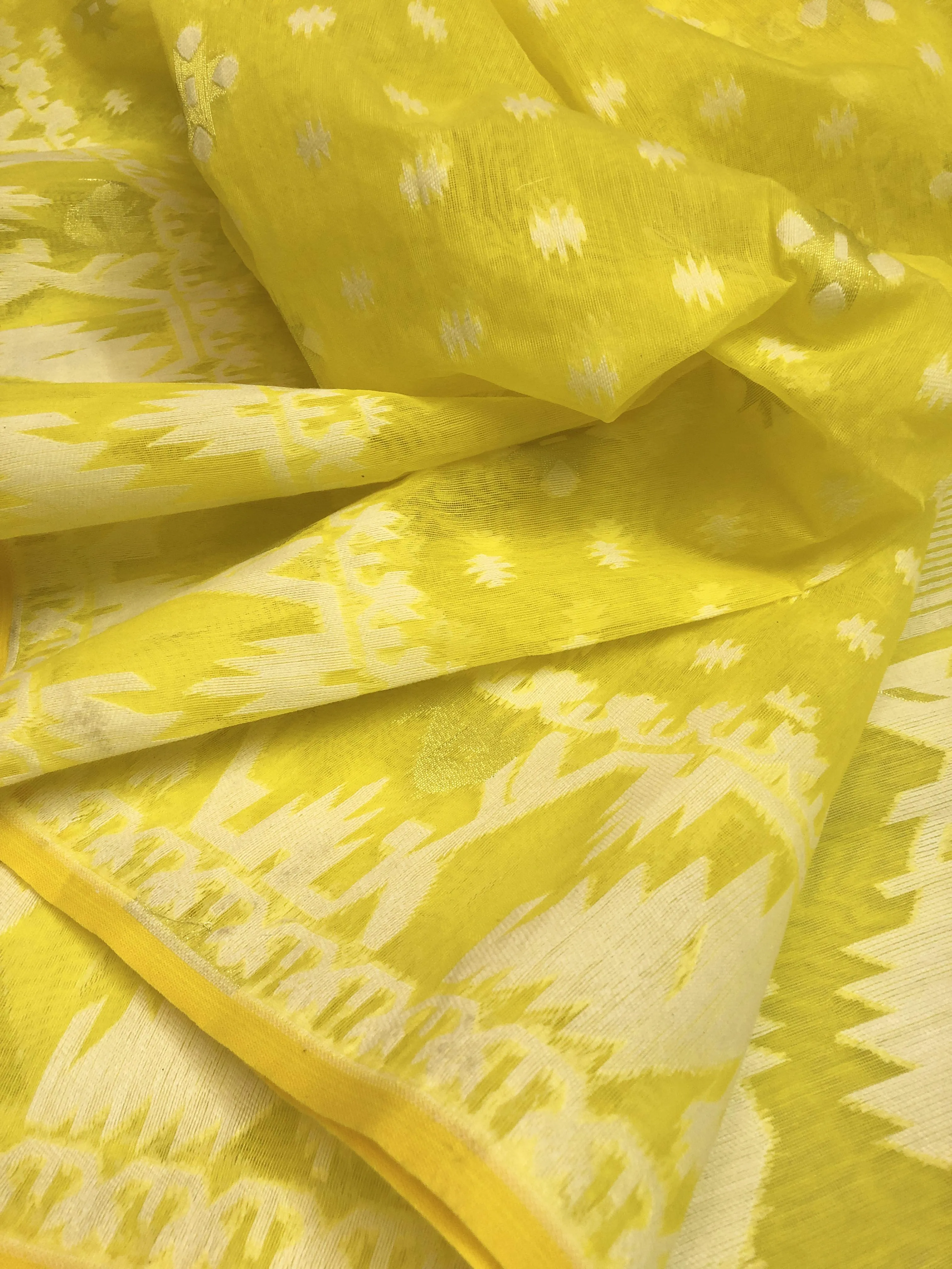 Lime Yellow Color Jamdani Saree