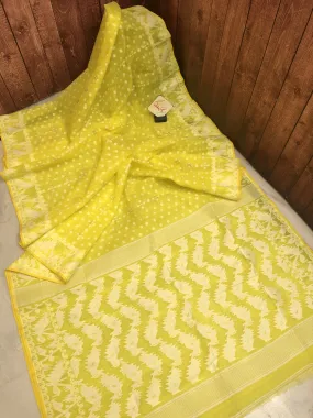 Lime Yellow Color Jamdani Saree