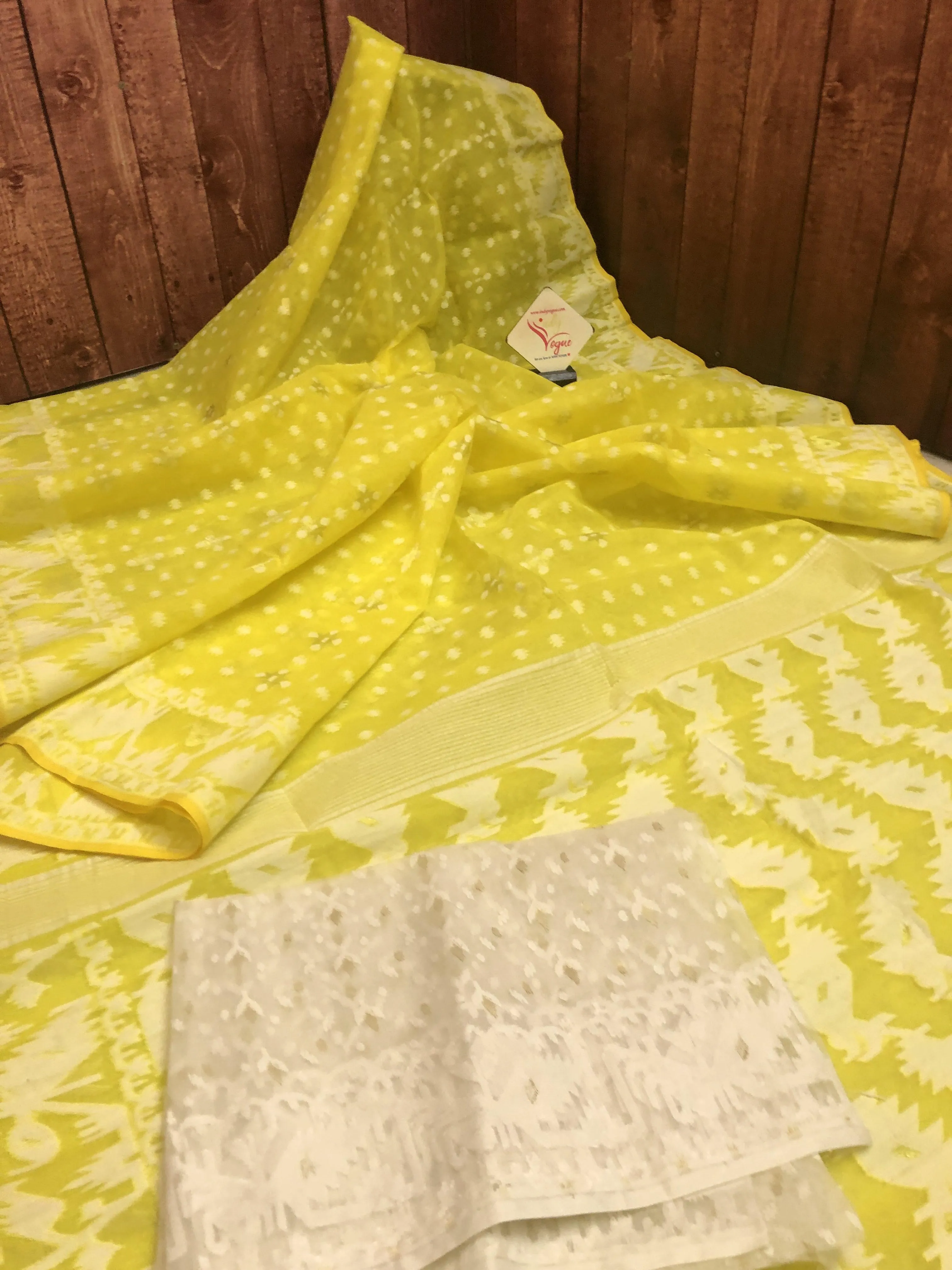 Lime Yellow Color Jamdani Saree