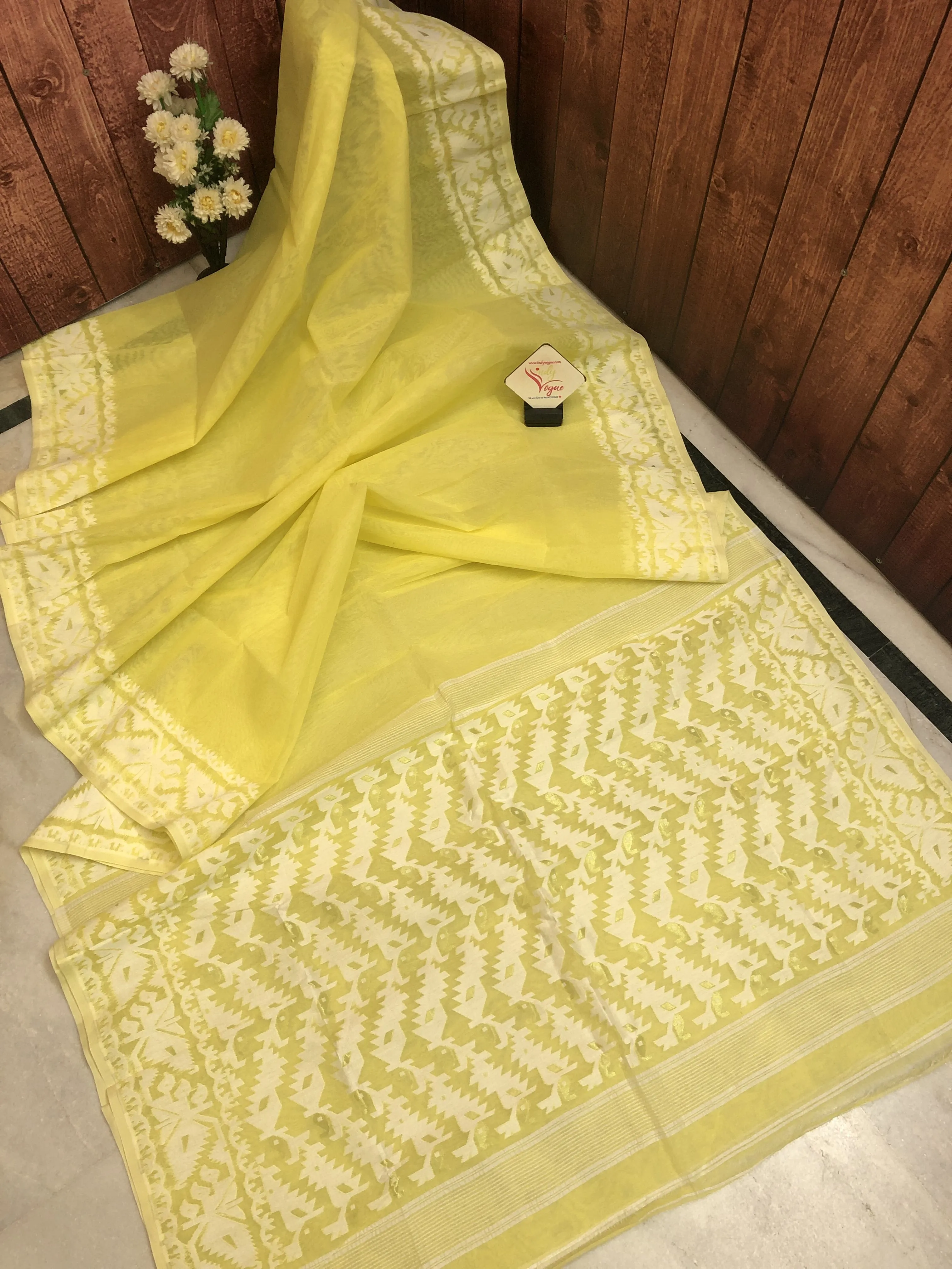 Lime Yellow Color Jamdani Saree