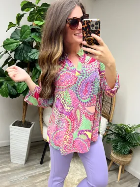 Lizzy Top in Green and Pink Paisley