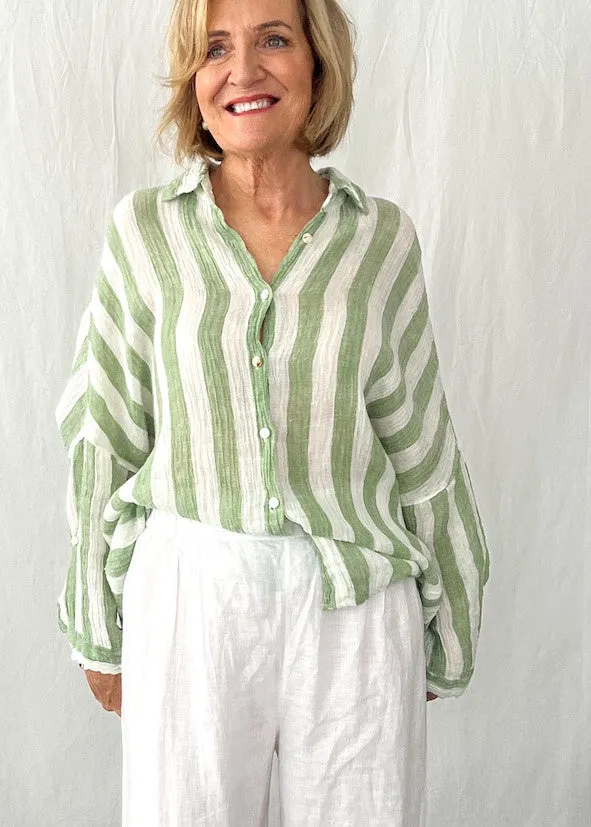 Lucy Linen Blouse - Mint Stripe