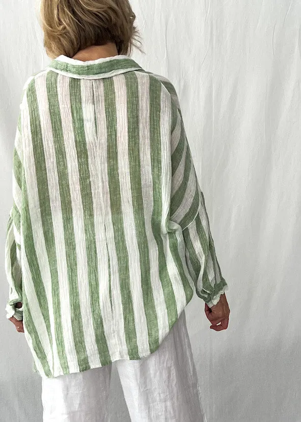 Lucy Linen Blouse - Mint Stripe