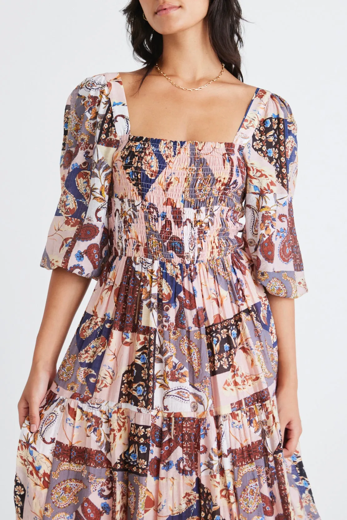 Memory Patchwork Paisley LS Tiered Maxi Dress