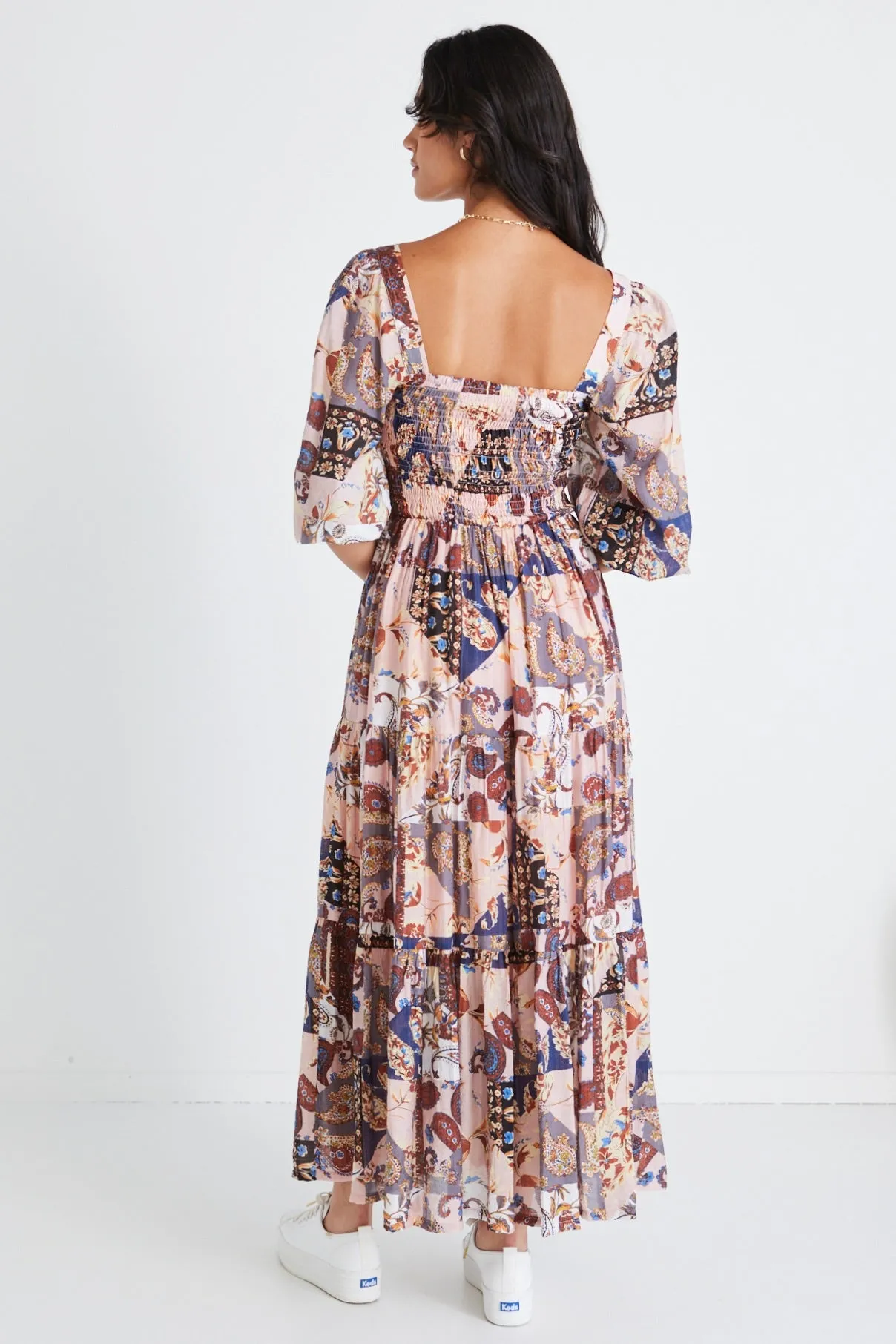 Memory Patchwork Paisley LS Tiered Maxi Dress