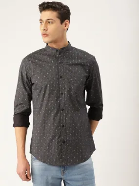 Men Charcoal Grey & Blue Paisley Print Smart Shirt