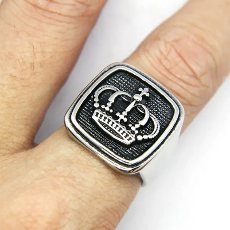 Men's 316l Stainless Steel Silver Vintage Kings Crown Ring