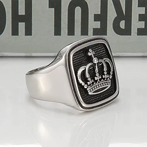 Men's 316l Stainless Steel Silver Vintage Kings Crown Ring