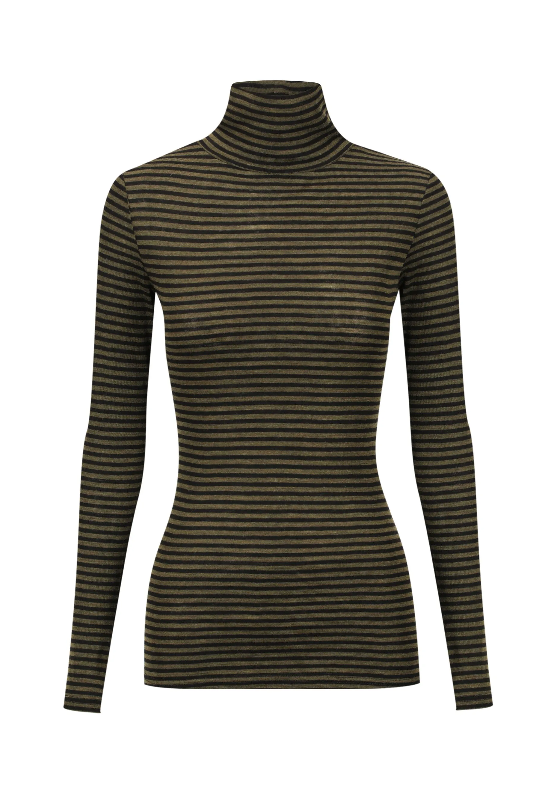 Morri Merino Stripe High Neck_Khaki/Black