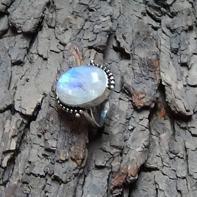 Natural Blue Rainbow Moonstone Gemstone 925 Sterling silver Ring, 22K Yellow Gold Filled, 22K Rose Gold Filled Ring, Nickel Free