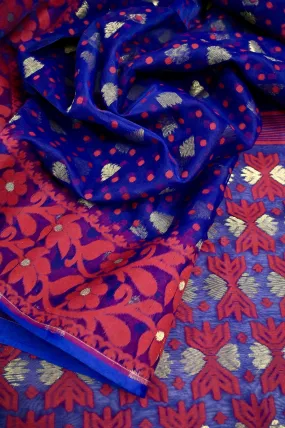 Navy Blue and Magenta Color Jamdani Saree