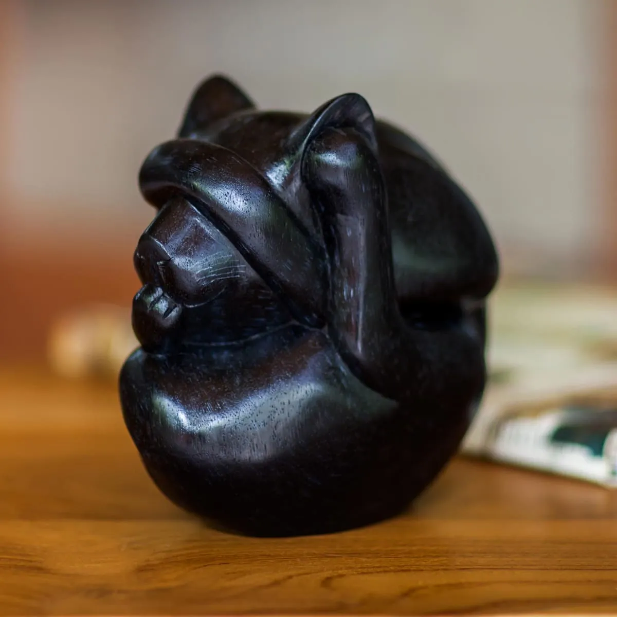 Novica Black Yogi Cat Wood Sculpture