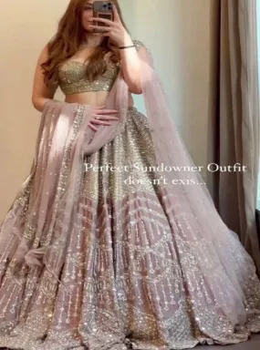 Nude Pastel Pink Designer Satin Silk Sequenced Lehenga Choli Set