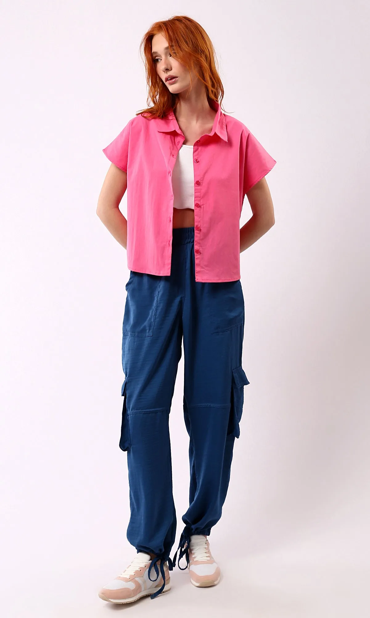 O177910 Short Sleeves Fuchsia Solid Summer Shirt