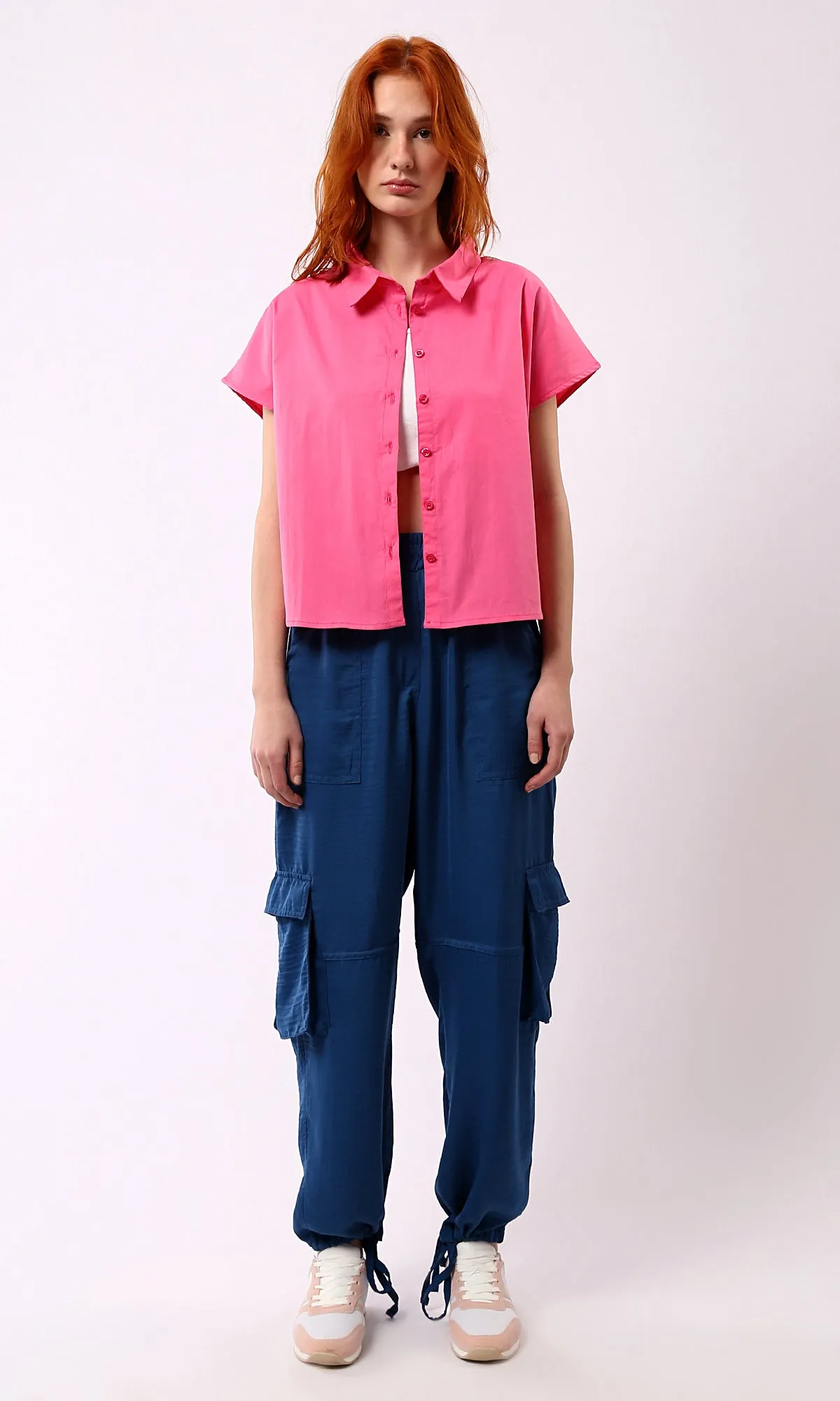 O177910 Short Sleeves Fuchsia Solid Summer Shirt