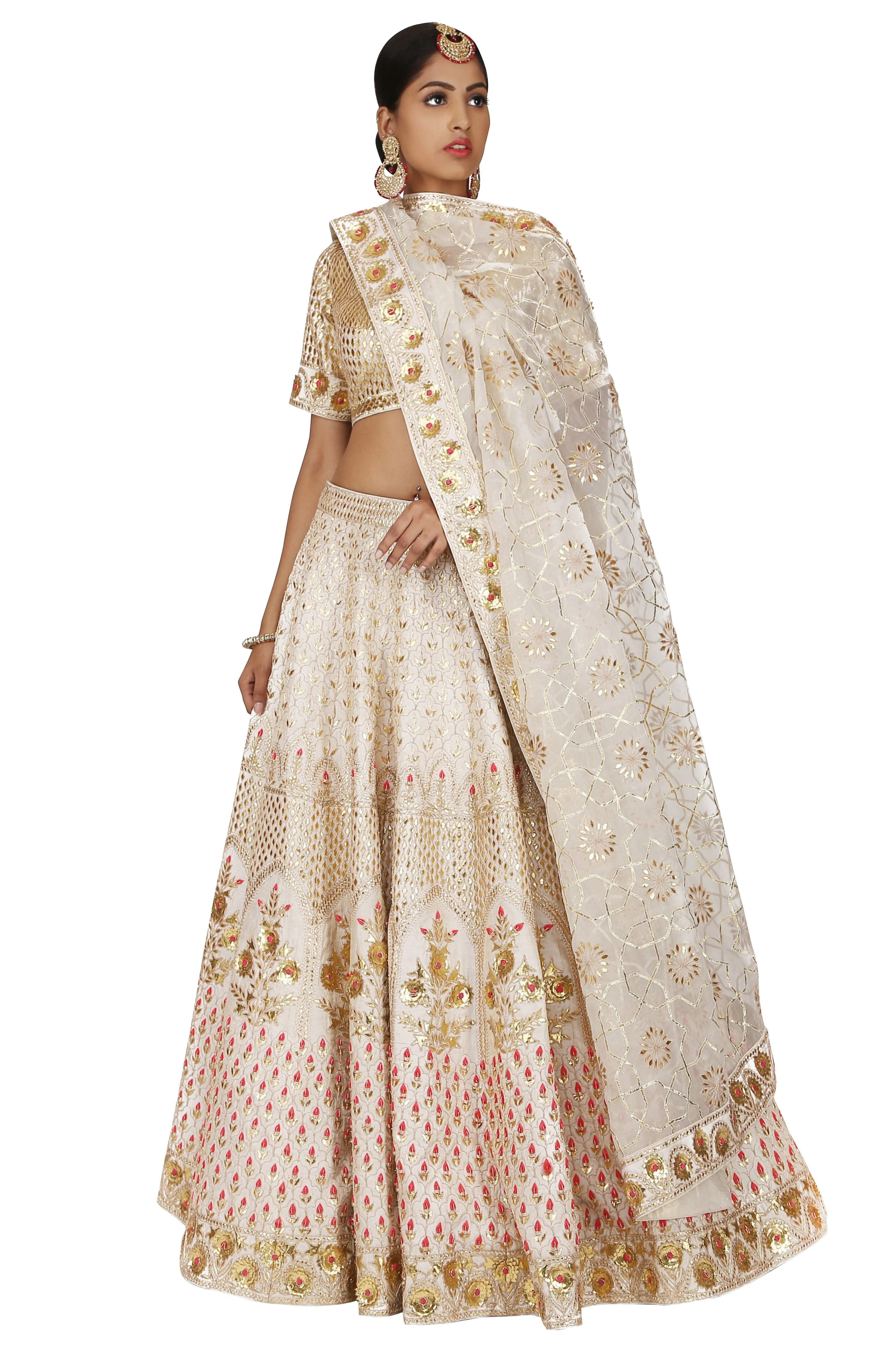 Off-white Jaipur Embroidered Lehenga Set.