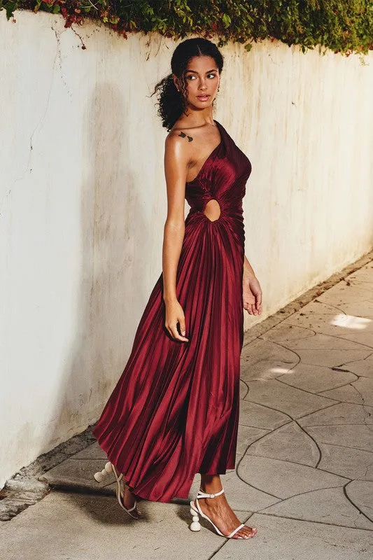 Olympia Asymmetrical Pleated Maxi Dress