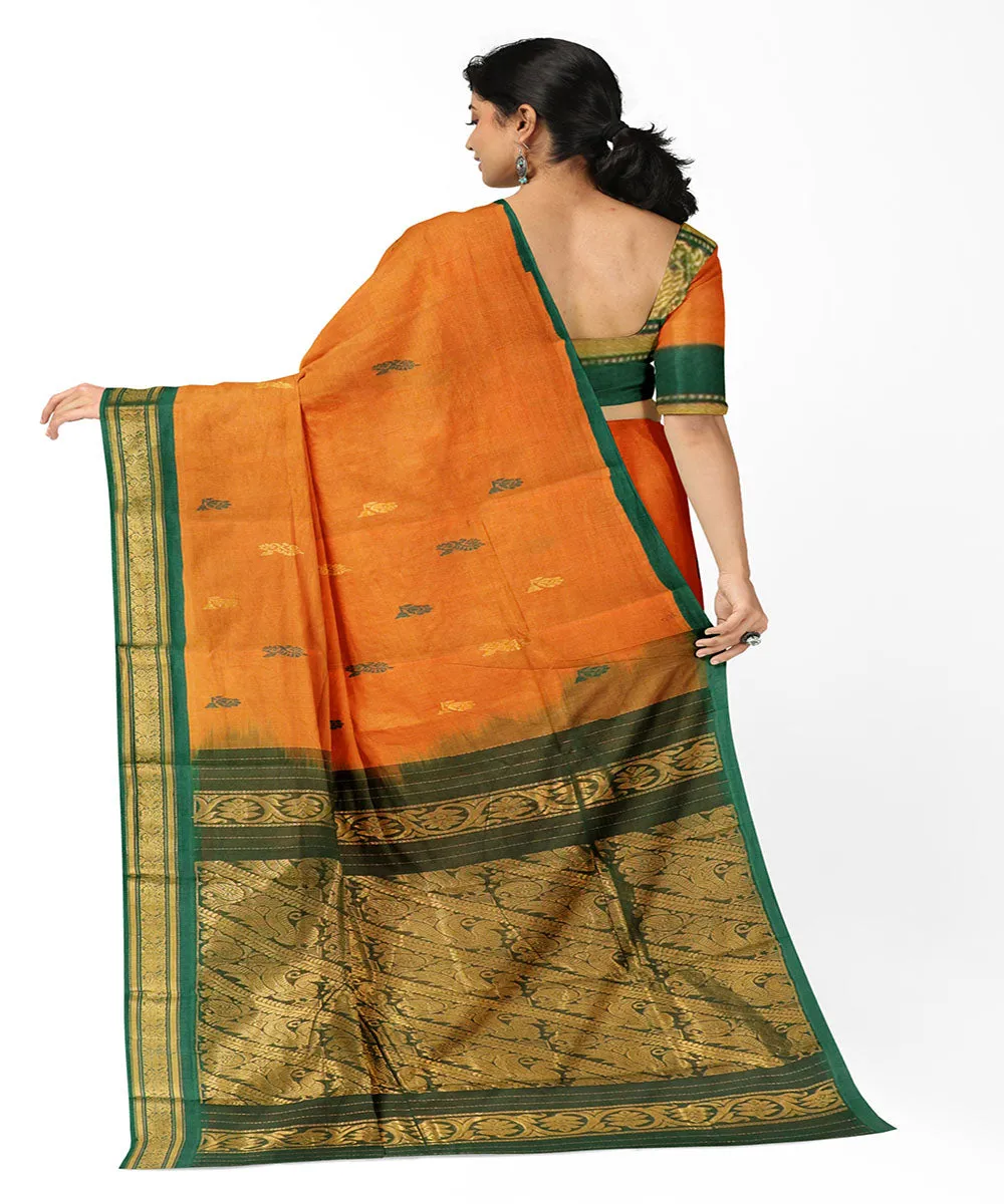 Orange green plain butta handwoven rajahmundry cotton saree