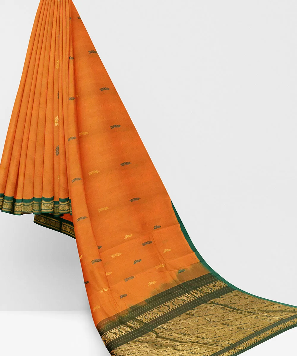 Orange green plain butta handwoven rajahmundry cotton saree