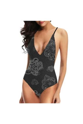 Paisley Hearts Sexy Lacing Backless One-Piece Swimsuit