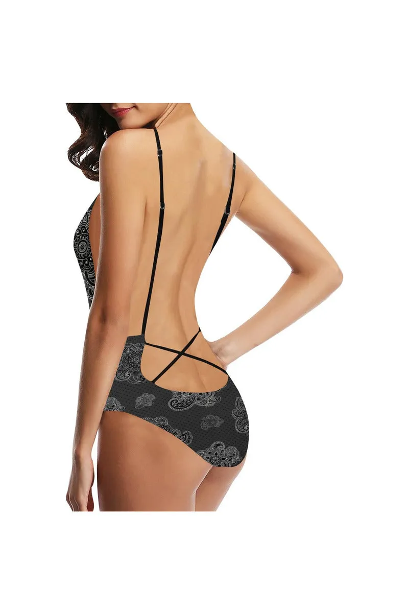 Paisley Hearts Sexy Lacing Backless One-Piece Swimsuit